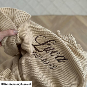 刺繍のフリルブランケット